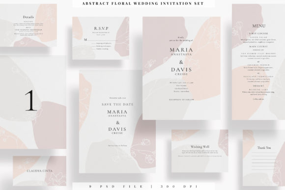 Abstract Floral Wedding Invitation Set Design Guide