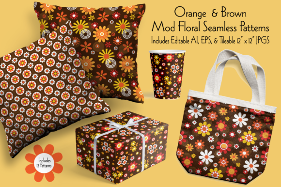 Elevating Digital and Print Design with the Orange Brown Mod Seamless Floral Pattern Collection