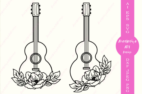 Floral Acoustic Guitar Digital Designs for Crafters